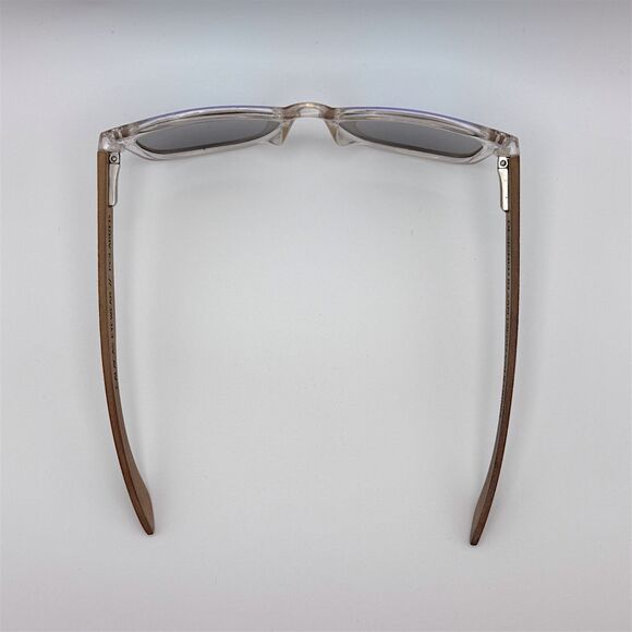 Calacas Eyewear Polarized Sunglasses Blue Lenses Clear & Wood Frame - Picture 9 of 10